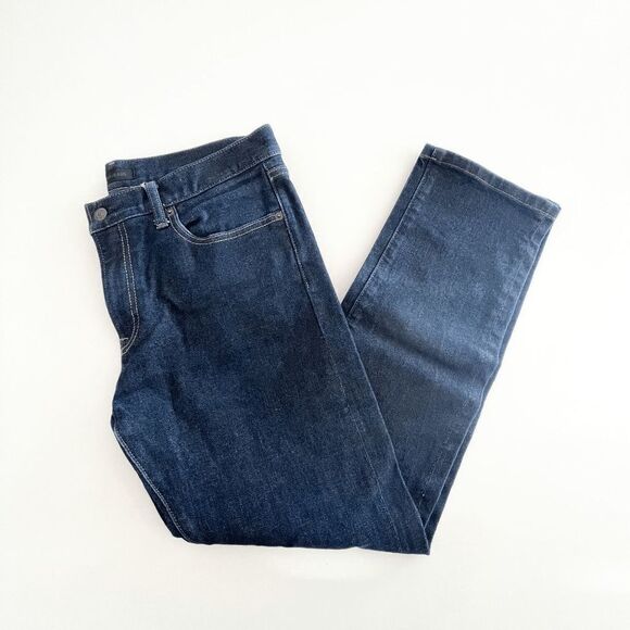 Uniqlo Mens Denim Jeans Selvedge Straight Leg Mid Rise Blue Wash Waist 33 HEMMED - Picture 1 of 11